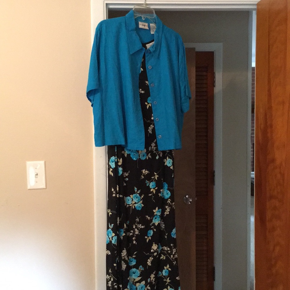Vintage black dress with blue floral detailing